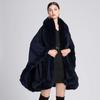 Oversize Winter Big Faux Fox Fur Neck Plus Size Poncho Out Streetwear Women Cloak Pashmina Batwing Sleeves Shawl Coat