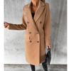 Осеннее длинное свободное шерстяное пальто для женщин, однотонное, средней длины, двубортное, с карманами, женская зимняя куртка, модные повседневные женские пальто больших размеров 24906