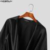 INCERUN Swinging Collar Men Hollow Out Long Sleeves Satin Tops