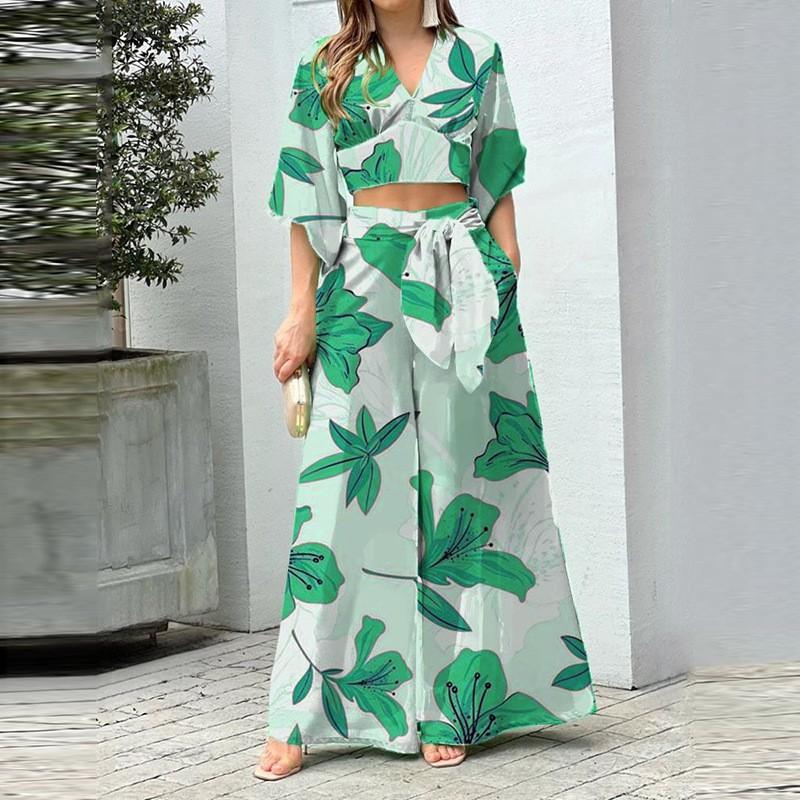 Womens 2026 Casual Set High-Waisted Printed T-Shirt Pants Outfit Office Wear Everyday Style