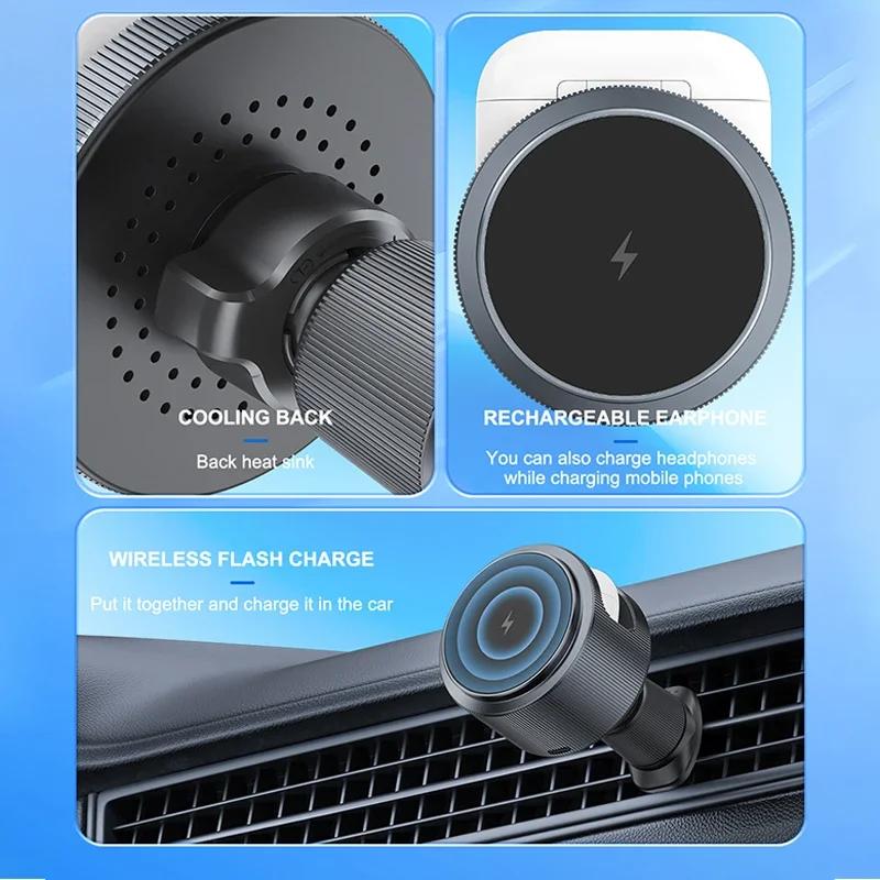 Магнитное беспроводное автомобильное зарядное устройство 2 в 1 держатель для телефона в автомобиль станция быстрой зарядки крепление для iPhone 16 15 14 13 12 Pro Max Airpods