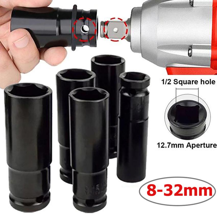 8mm-32mm 1/2" Drive Deep Impact Wrench Socket Head Adapter Hexagonal Hex Socket Head Sleeve for Pneumatic Electric Wrench Drill