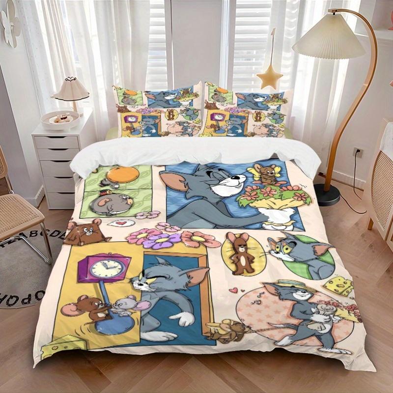 3pcs Good Friends Tom & Jerry Bedding Set - Includes 1 Quilt Cover and 2 Pillowcases, Comfortable Bedding with Stylish Design for Bedroom, M