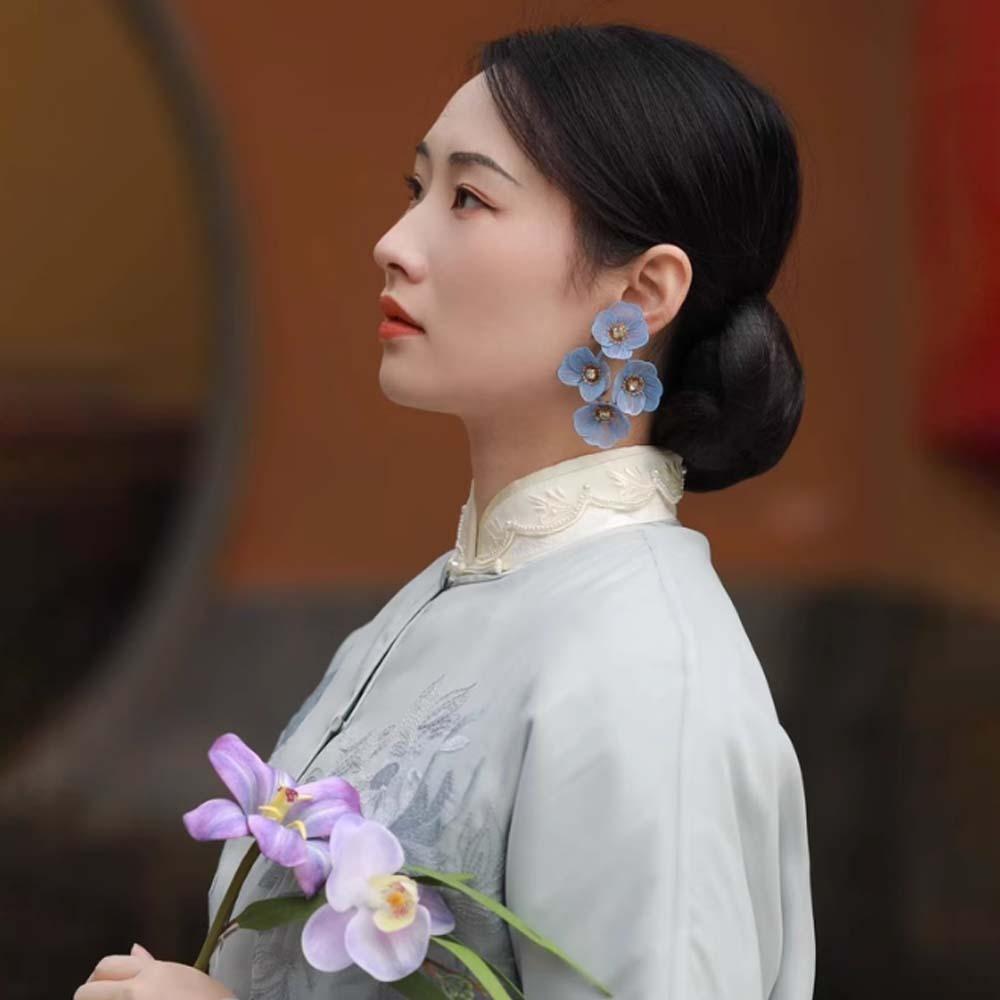 Роскошные преувеличенные цветочные серьги-подвески из цинкового сплава, длинные висячие серьги с цветочными кисточками, банкетные