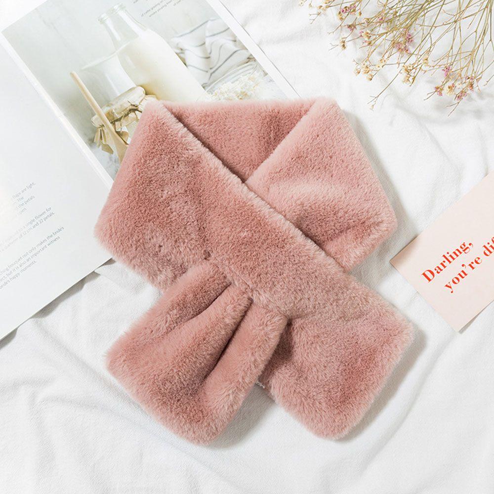 Elegant Winter Warm Faux Rabbit Fur Plush Neckerchief Wrap Neck Warmer Solid Color Cross Scarf
