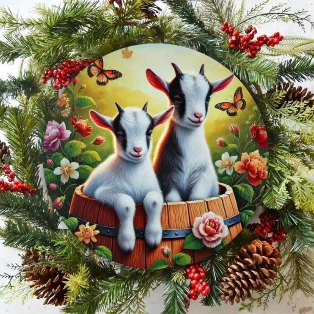 Водонепроницаемая металлическая жестяная табличка с изображением козы, устойчивая к УФ-излучению, круглая настенная art для дома, кафе, сада