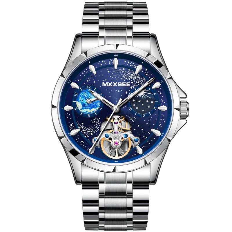 Мужские механические скелетные часы Maishi Starry Sea, водонепроницаемые, со светящимся циферблатом