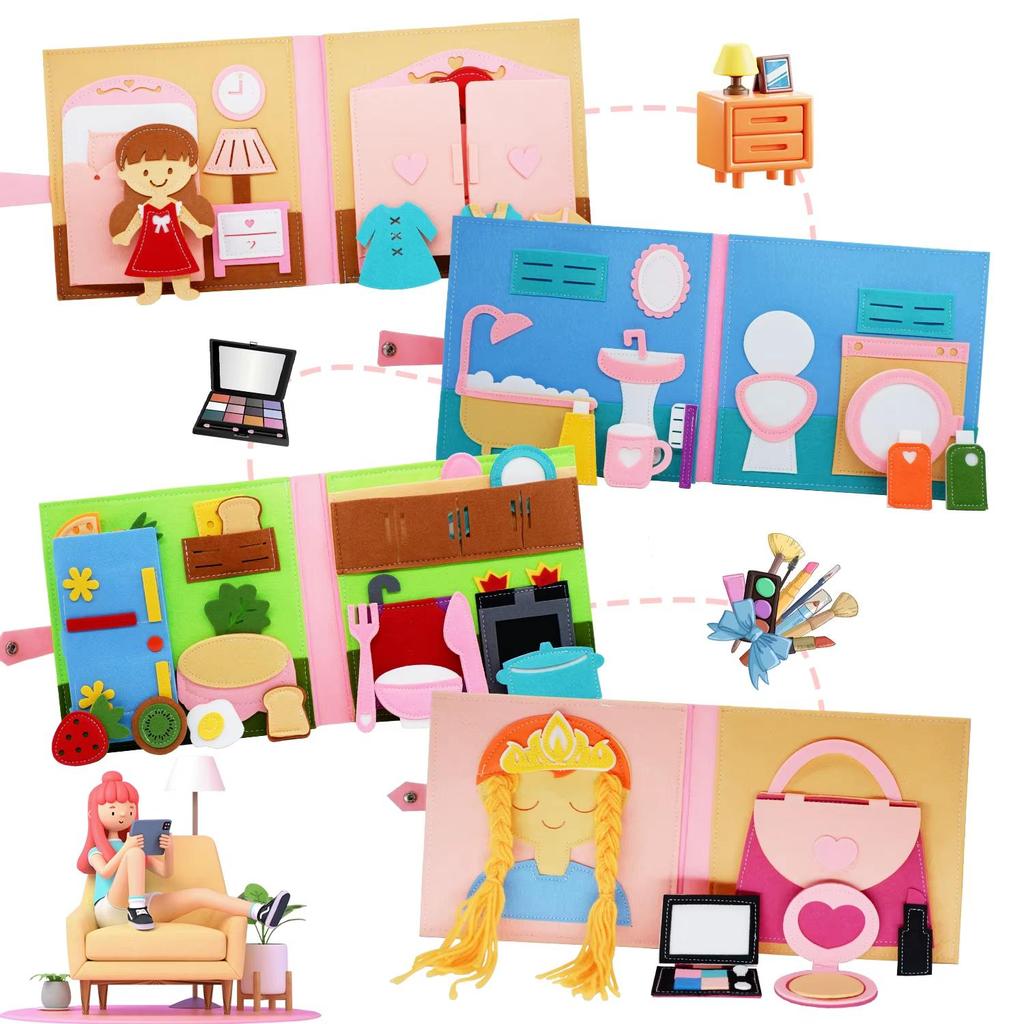 Life Skills Montessori Busy Book DIY Learning Toy Interactive Quiet Book for Toddlers Kids