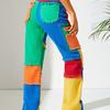 Personality American Dazzling Street Panels Ins Raw Edges Versatile High-waisted Loose Straight-leg Denim Trousers Women