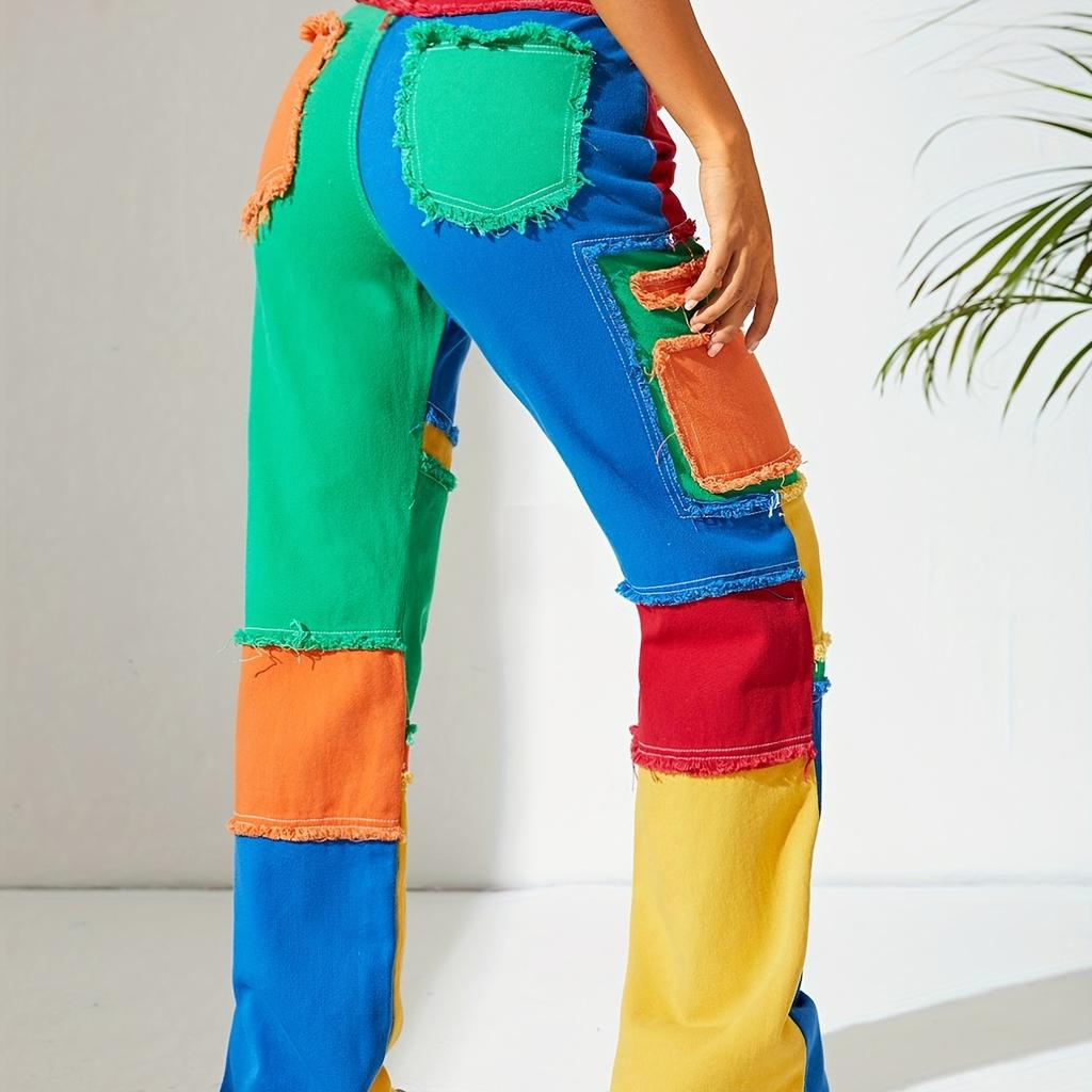 Personality American Dazzling Street Panels Ins Raw Edges Versatile High-waisted Loose Straight-leg Denim Trousers Women