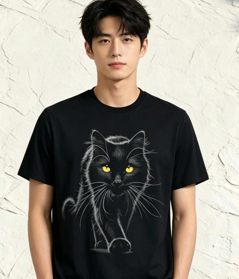 Unisex Shortsleeve Tshirt Featuring A Black Cat With Yellow Eyes Perfect For Casual Autumn Fashion For Both Unisex And Unisex