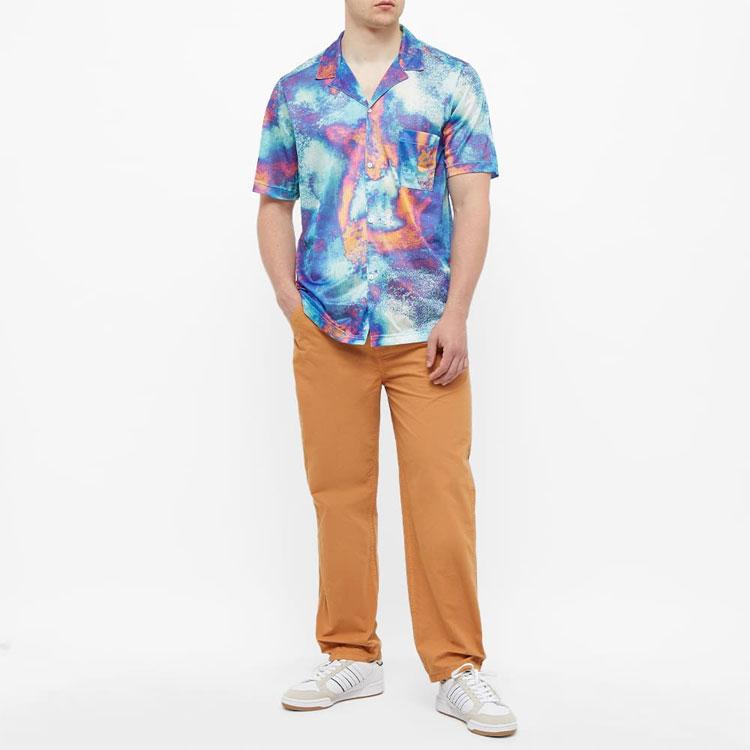 Adidas Originals Clover Полная печать Tie-Dye Block Print Вышитый логотип Рубашка с короткими рукавами Мужские топы Разноцветные HT1647