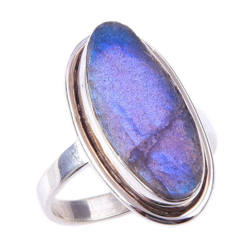 Natural Labradorite Gemstone Handmade 925 Solid Sterling Silver Ring Size 8 u2P37