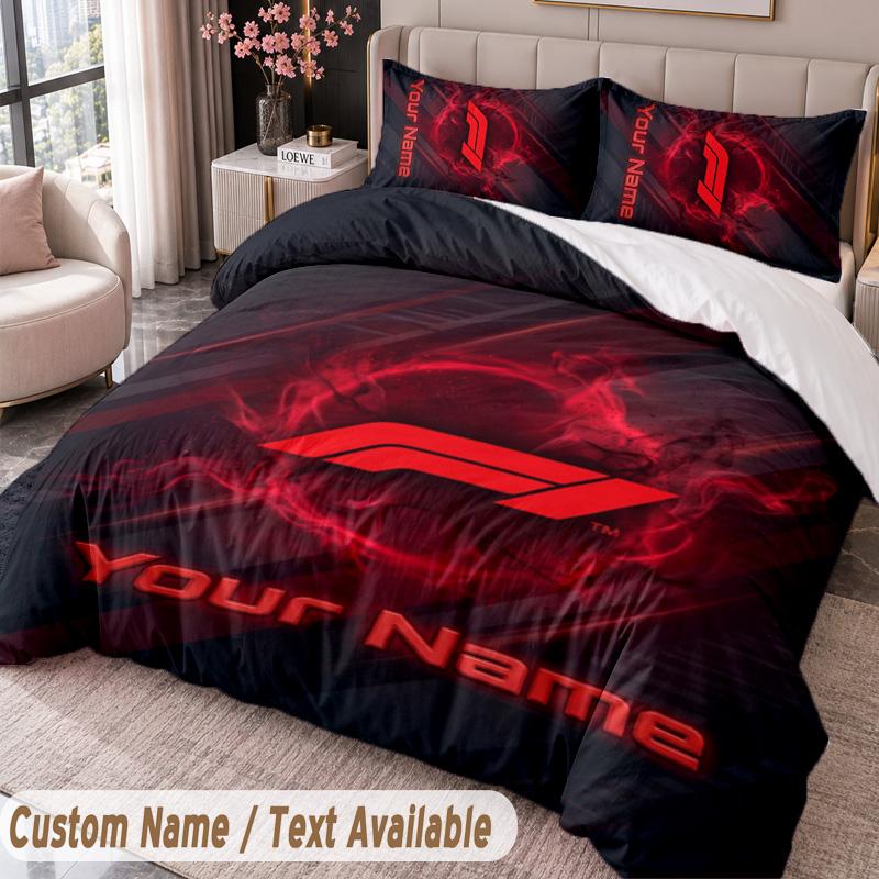 F1 Printed Bedding Set Custom Name Text 1 Duvet Cover 2 Pillowcases For Bedroom