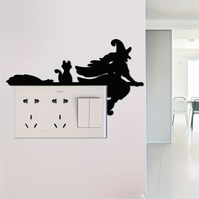 1 комплект(2 шт.) Акриловые 3D-наклейки на зеркало на Хэллоуин с изображением ведьмы на метле — идеально подходят для украшения выключателей и дверей, настенные наклейки для создания праздничной атмосферы