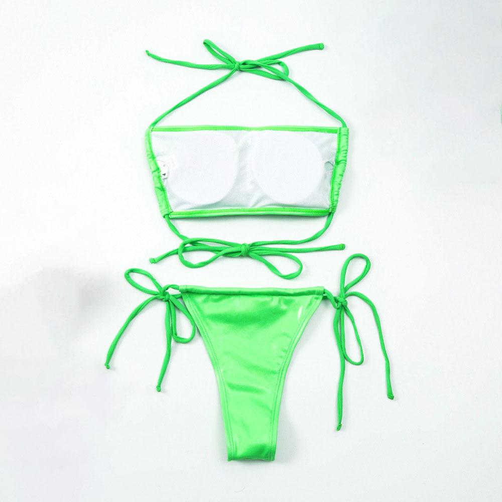 Бикини Блестящая Кожа Стрейч Бикини Завязка Обертывание Купальник Пляжная Одежда Мода Летний Купальник Стройнящий С высокой талией Купальник Бикини