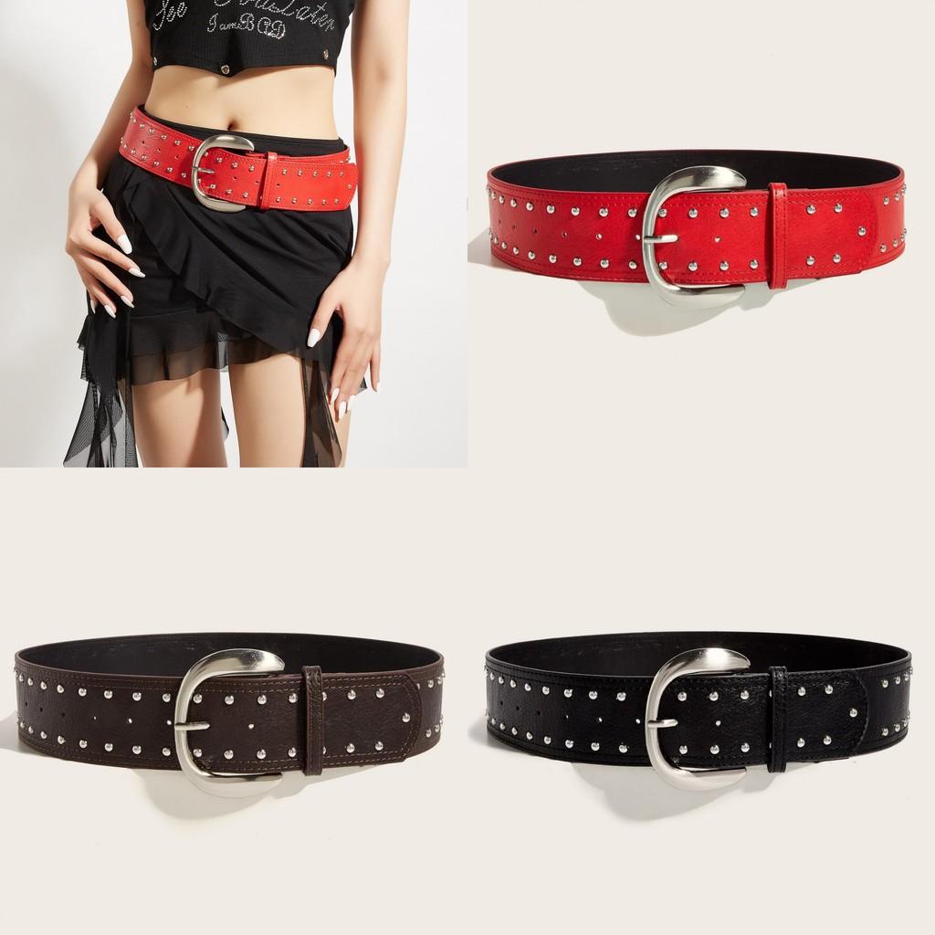 Punkinspired Leather Belt With Rivets And Silver Buckle For Casual Outfits