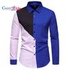 Mens Fashion Patchwrok Dress Shirt 2023 Brand New Slim Fit Colorblock Shirt Men Business Social Shirt Male Hit Color Chemise 2XL