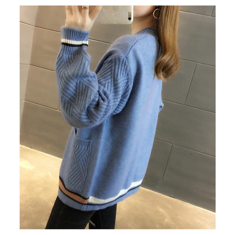 Осень-зима женский кардиган вязаный свитер V-образный вырез свободная куртка с длинным рукавом мода 2024 новые повседневные верхние пальто женские пуговицы карманы одежда 2591