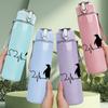 1PC Bird Heartbeat Line Art Print 750ml Color Plastic Sports Water Bottle Leakproof Flip Straw Lid Suitable for Sports Office Home Use
