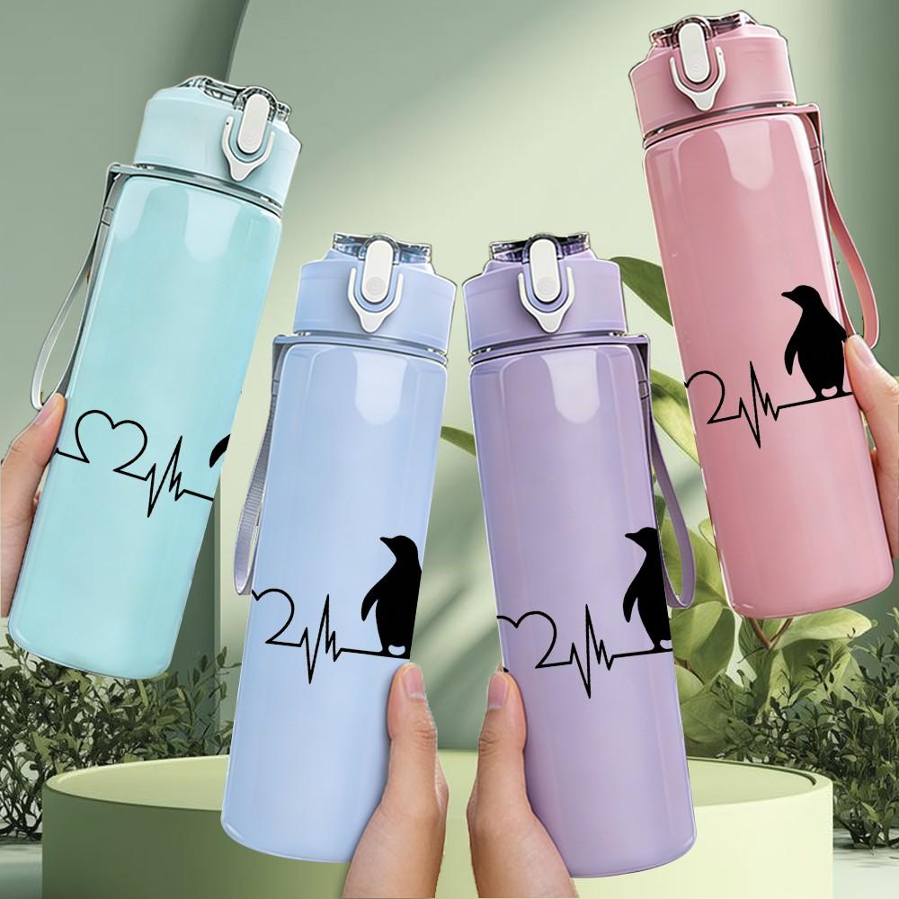 1PC Bird Heartbeat Line Art Print 750ml Color Plastic Sports Water Bottle Leakproof Flip Straw Lid Suitable for Sports Office Home Use