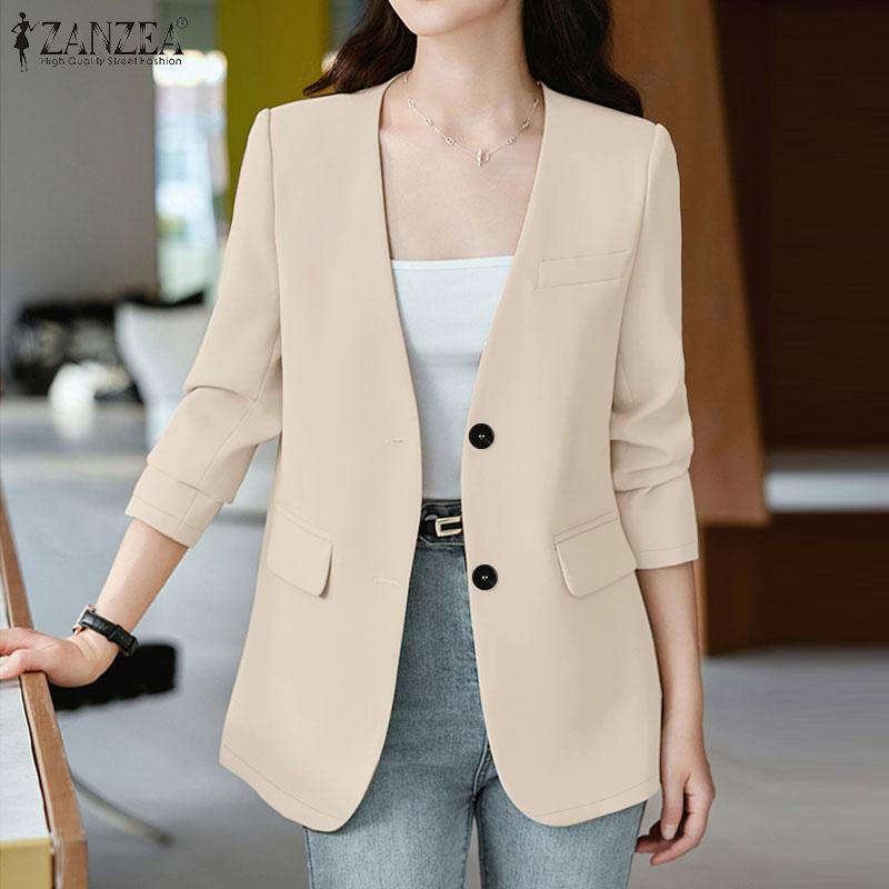 ZANZEA Женский повседневный кардиган с V-образным вырезом и длинным рукавом, тонкая верхняя одежда