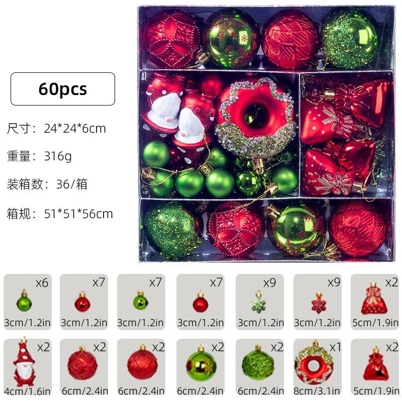 60pcs Christmas Ornament Set With Donut-shaped Hanging Decorations Cartoon Style Plastic Baubles Tree Home Decoration