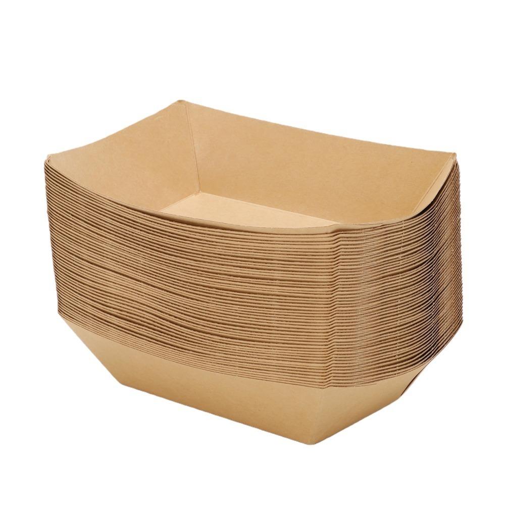 50PCS Kraft Paper Disposable Serving Basket Food Boat French Fries Tray  Party Picnic Wedding