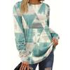 Women's Fashion Casual Long Sleeve Print Round Neck Pullover Top Blouse