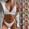 Fashion Women Solid Color Bikini Split Swimsuit Casual Sexy Swimsuit Set