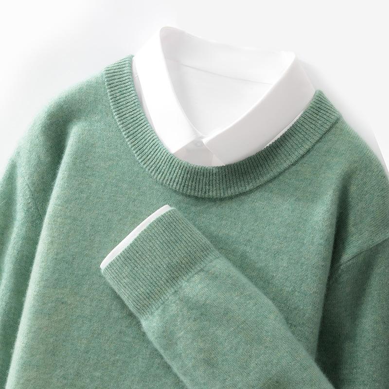 100 Cardigan Men's Round Neck Solid Color Base Sweater Business Casual Large Size Knitted Warm Base Sweater