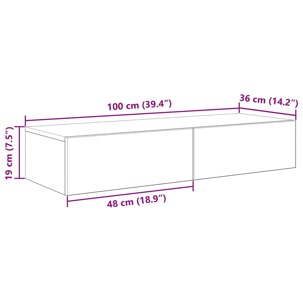 Wall Mounted Shelf with Drawers Black 100 x 36 x 19 cm Engineered Wood