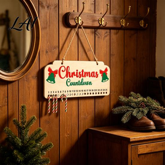 Reusable Wooden Countdown Calendar Christmas Advent Calendar Hanging Board with Candy Party Supplies Dates Festive Wall Decoration for Home Holiday