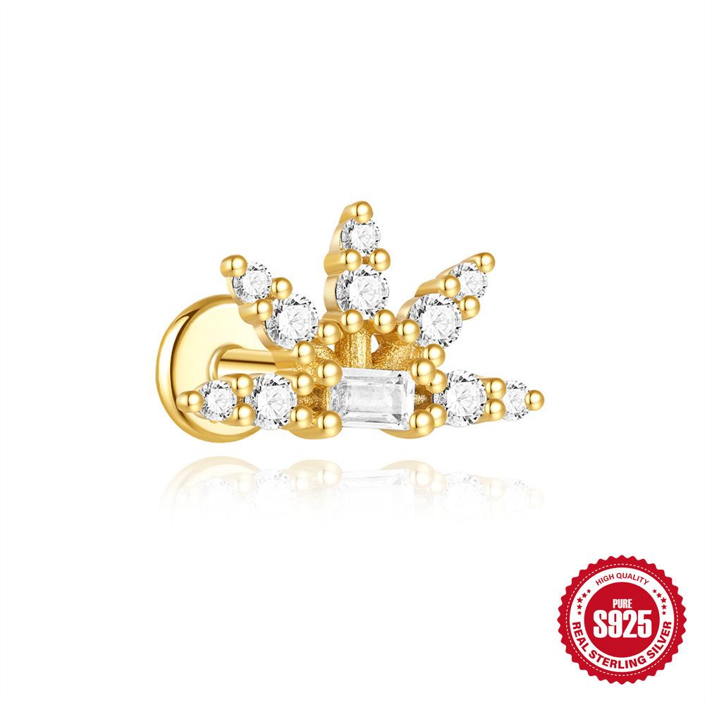 S925 Tremella Decoration Женские серьги-гвоздики из стерлингового серебра с простым темпераментом и маленьким цирконием с плоским дном Серьги-подвески с темпераментом