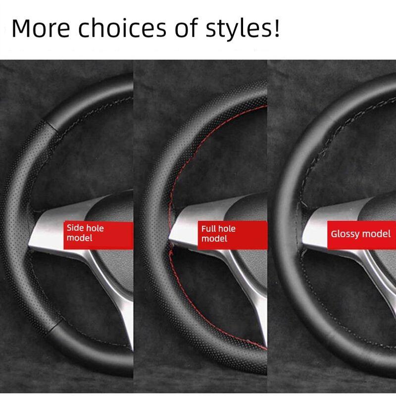 Steering Wheel Cover, Genuine Leather Hand-Stitched Steering Wheel Cover, Universal for All Seasons, Cowhide Handlebar Cover, Anti-Slip Leather Cover