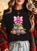 Colorful Bow Christmas Tree Graphic Family Matching T Shirt Boys Girls Parent Kid Short Sleeve Tee For Party Daily Casual Outfit