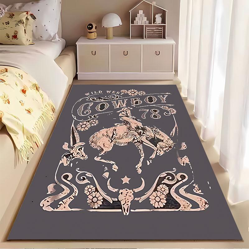 Wild West Cowboy Riding Design suitable as a non-slip mat for the living room or bedroom sofa