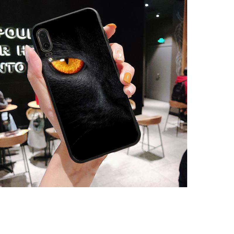 Black Cat Staring Eye On Phone Case For Huawei P30 Plus P8 Lite P9 Lite Back Coque for Psmart P20 Pro P10 Lite