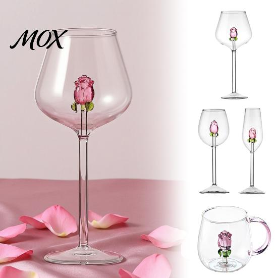 Unique Gift for Women Red Wine Glass with Roses And Green Leaves Decorated, Clear Rose Decorated Goblet Decorative Glass, Elegant Crystal Romantic