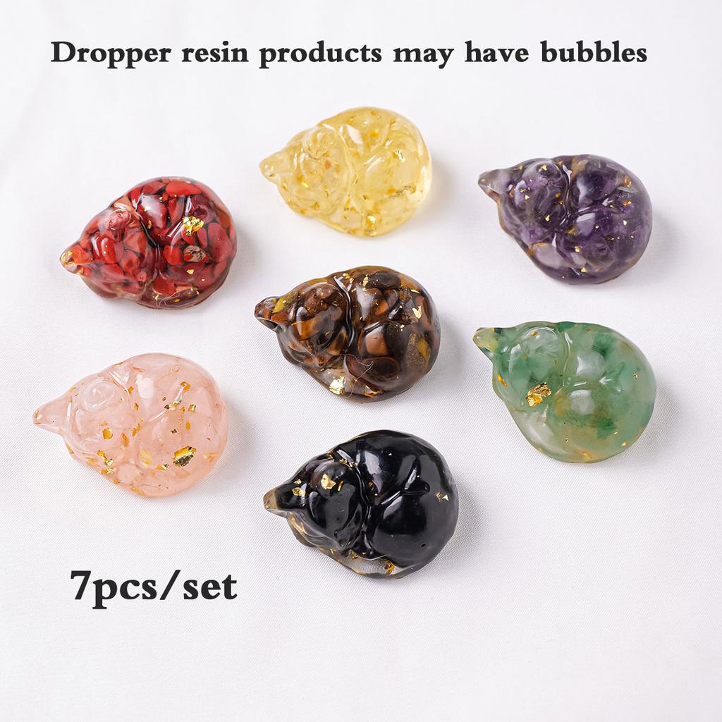 Resin Crystal Chip Sleeping Fox Figurine Ornament Gold Foil Inlaid Gemstone Animal Statue Desktop Home Decor Spiritual Gift
