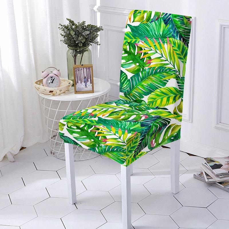 Tropical Plant Print Elastic Chair Cover Washable Green Series All Inclusive Dining Chair Cover Spandex For Restaurant Wedding