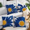 4Pcs Blue Daisy Pattern Single-Sided Printing Short Plush Suitable For Living Rooms Bedrooms Sofas (Excluding Pillow Cores)