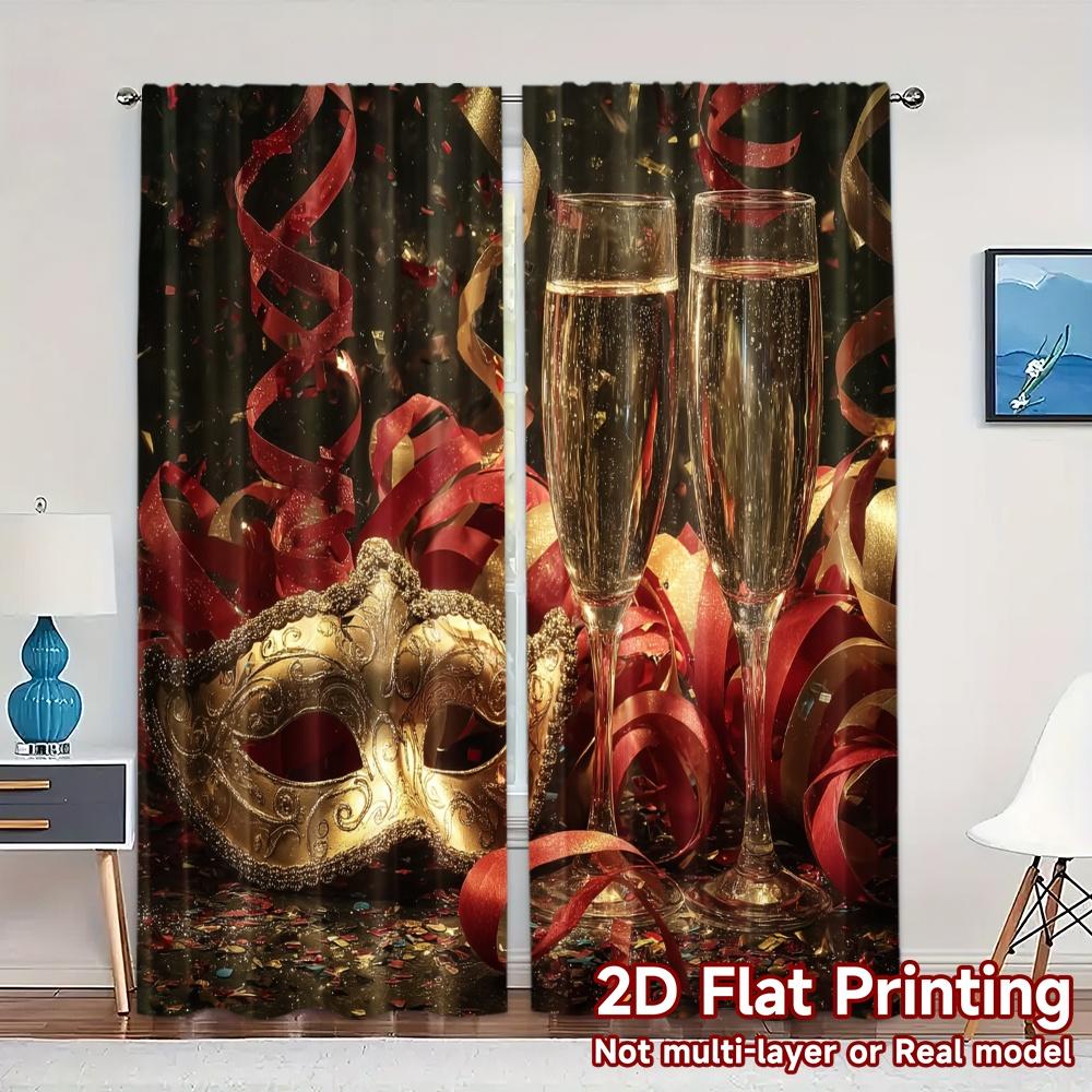 2pcs, 2D FLAT PRINTING Curtains (Without Rod) Festive Masquerade Light Filtering Chic Curtains Versatile Polyester Fabric