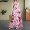DIMANAF 2023 женское летнее платье женское длинное платье с цветочным принтом из хлопка и льна с большим принтом и цветочным принтом, одежда больших размеров