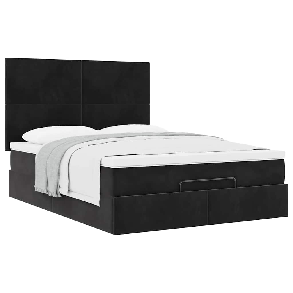 Ottoman Bed with Mattress Black 140x190 cm Velvet