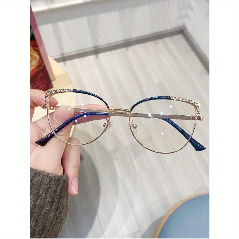 Женские ретро очки «кошачий глаз» с металлической оправой, инкрустированные стразами, модные очки для ежедневного чтения и поездок на работу, аксессуары для очков для женщин