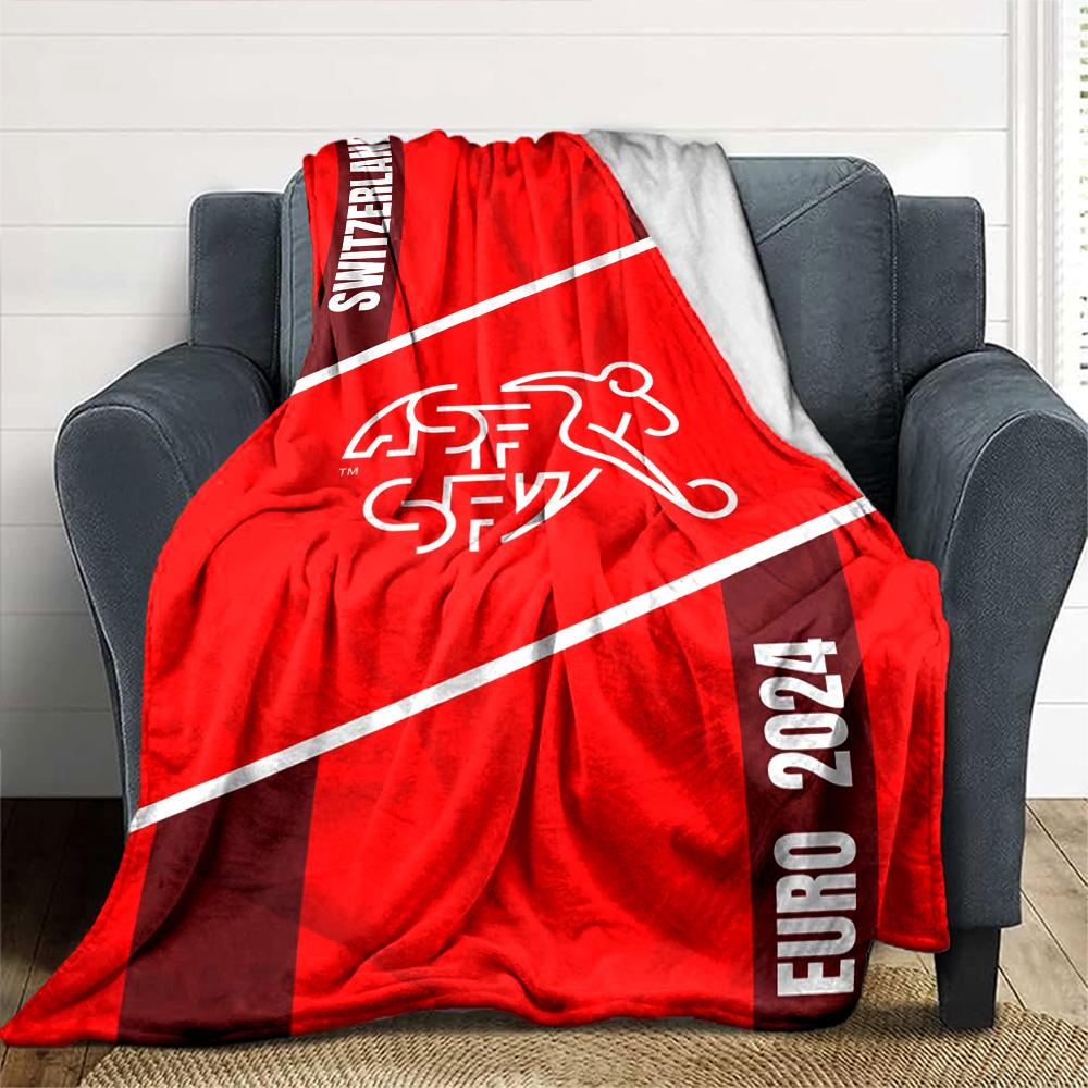 Switzerland National Football Team Logo Print Flannel Blanket High Quality Warm Comfortable Cover for All Seasons Perfect for Gift