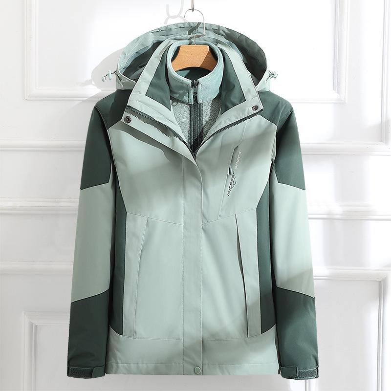 Куртка Три-в-одном Съемный Комплект из двух предметов Женская Одежда для альпинизма на открытом воздухе Ветрозащитная и водонепроницаемая Осень и зима Скрытая куртка