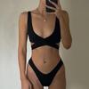 Women's Split Bikini Sets Swimsuit Versatile Halter Neck Solid Color Sexy Hollow Out Swimwear