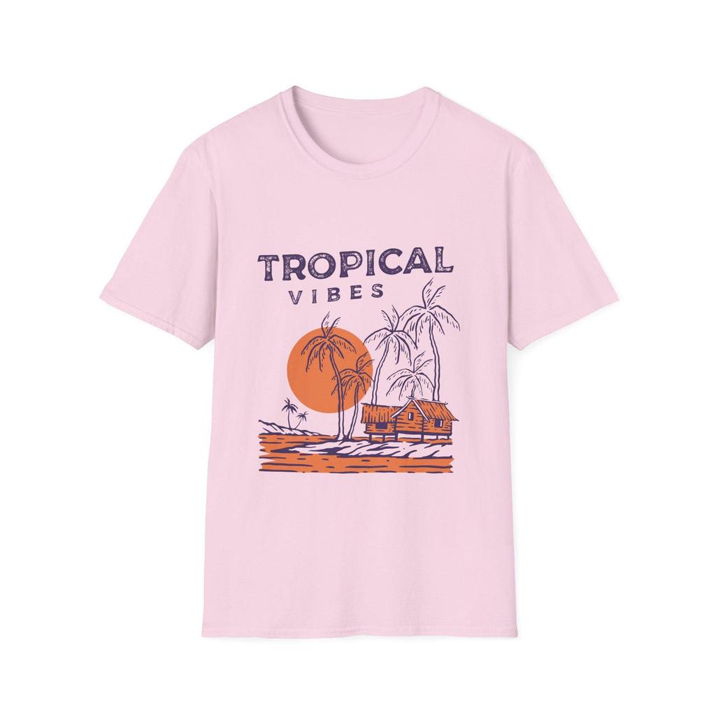 Tropical Vibes Sunset Cottage T-Shirt and kids tshirt | Palm Trees, Beach Scene